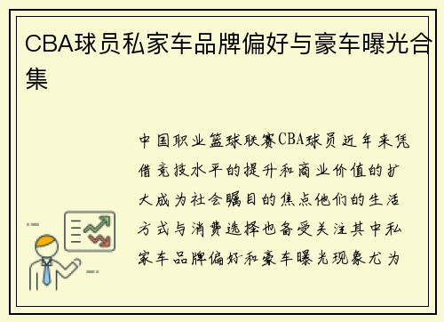 CBA球员私家车品牌偏好与豪车曝光合集